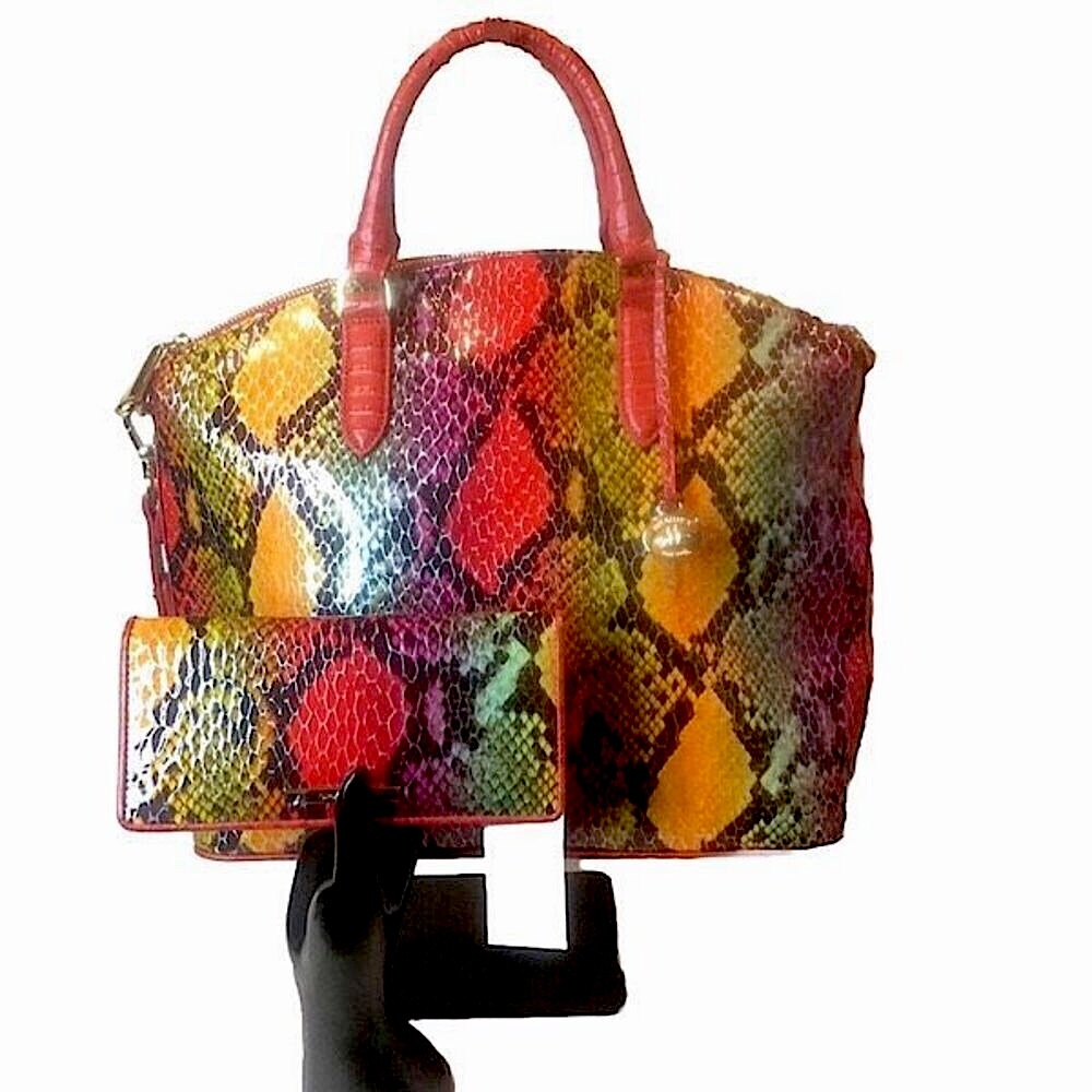 BRAHMIN Red Dragon Emperium Large Duxbury Satchel and Matching Ady Wallet